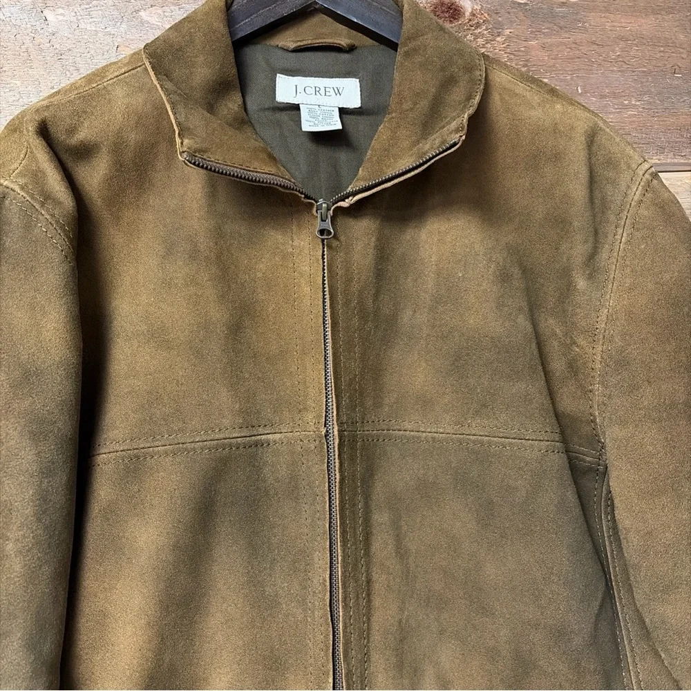 Vintage 2000s J Crew Suede Jacket Mens Size L Brown Brushed Soft Distressed Zip